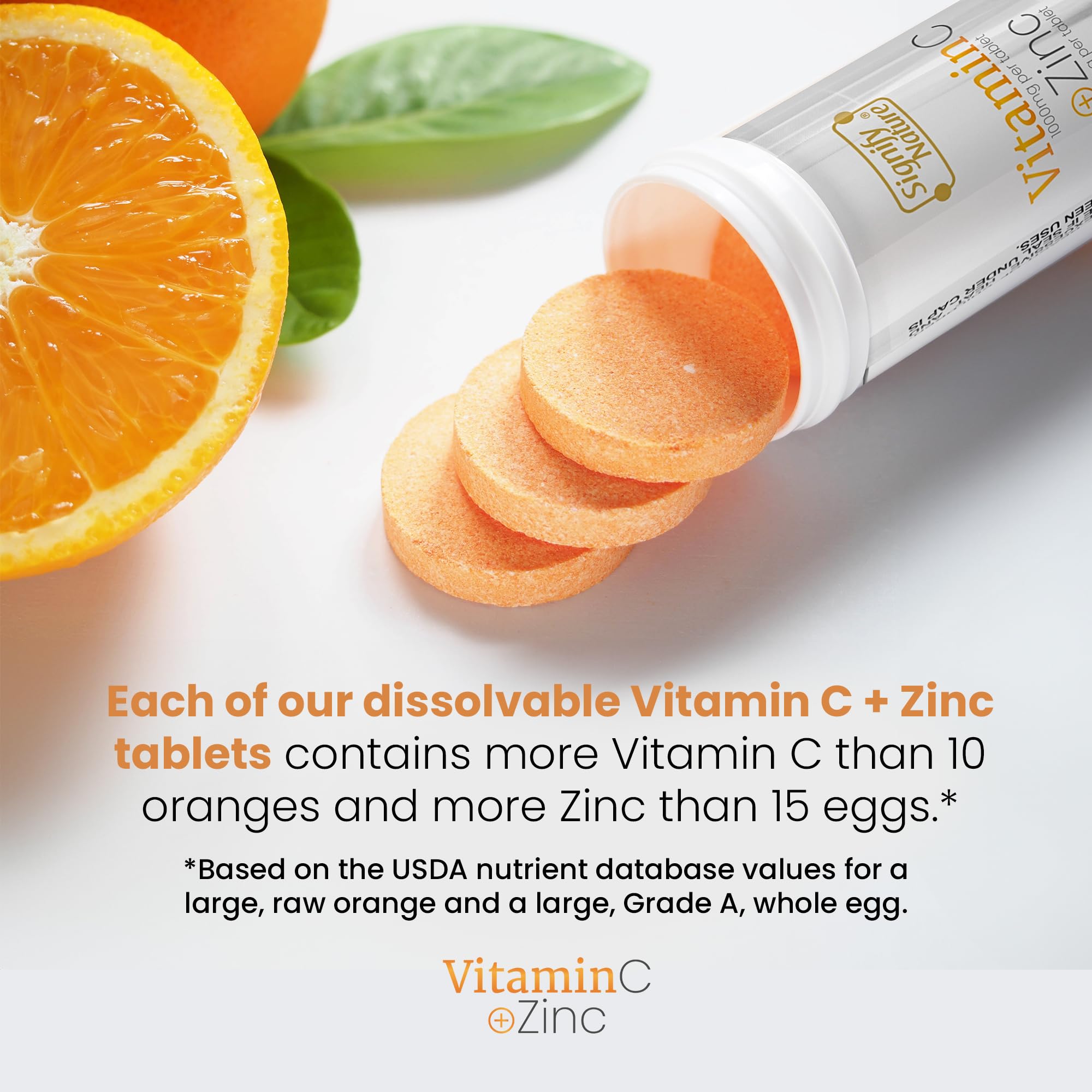 Sugar-free, vegan Vitamin C 1000mg with Zinc packaging label.