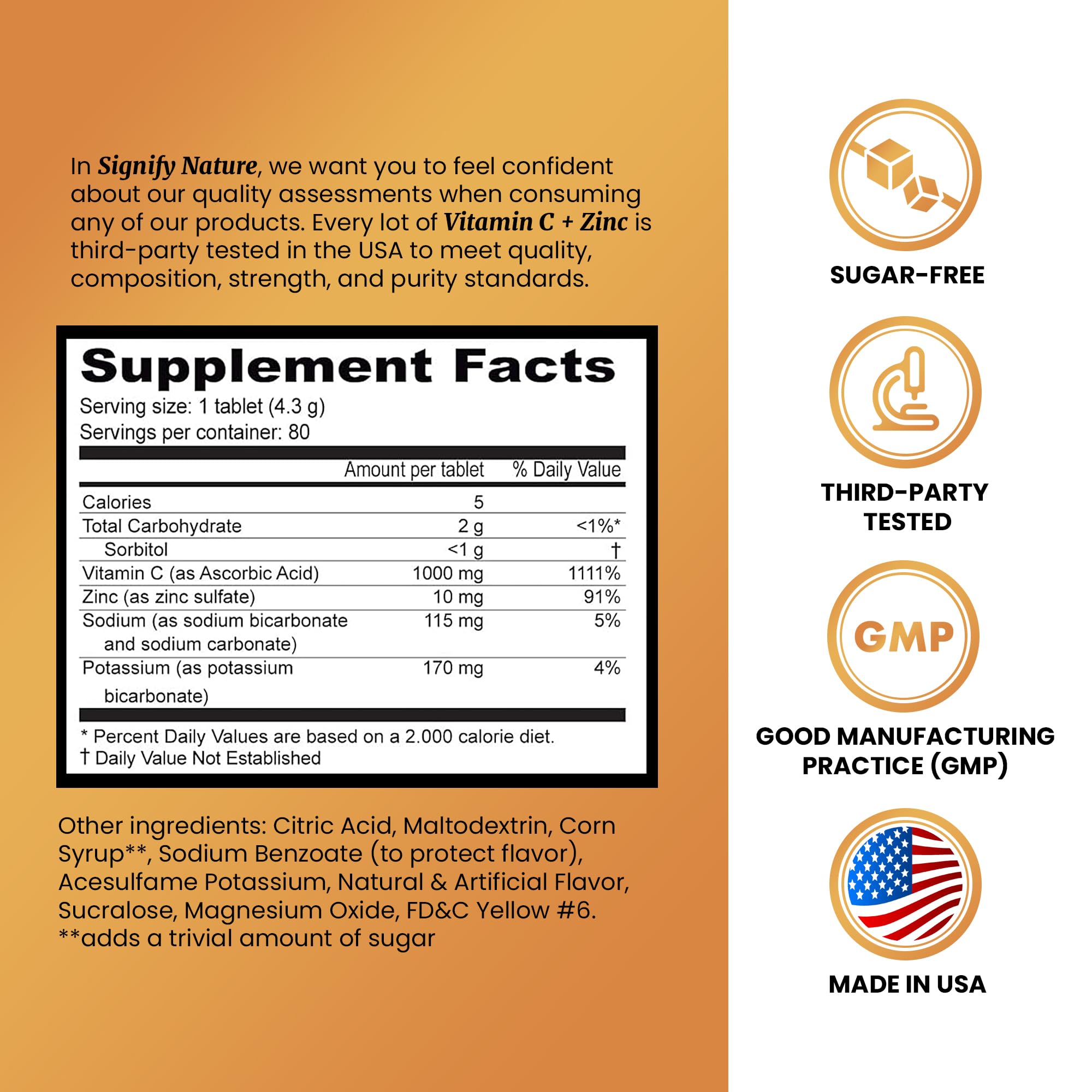 Graphic highlighting Vitamin C 1000mg with Zinc for immune support