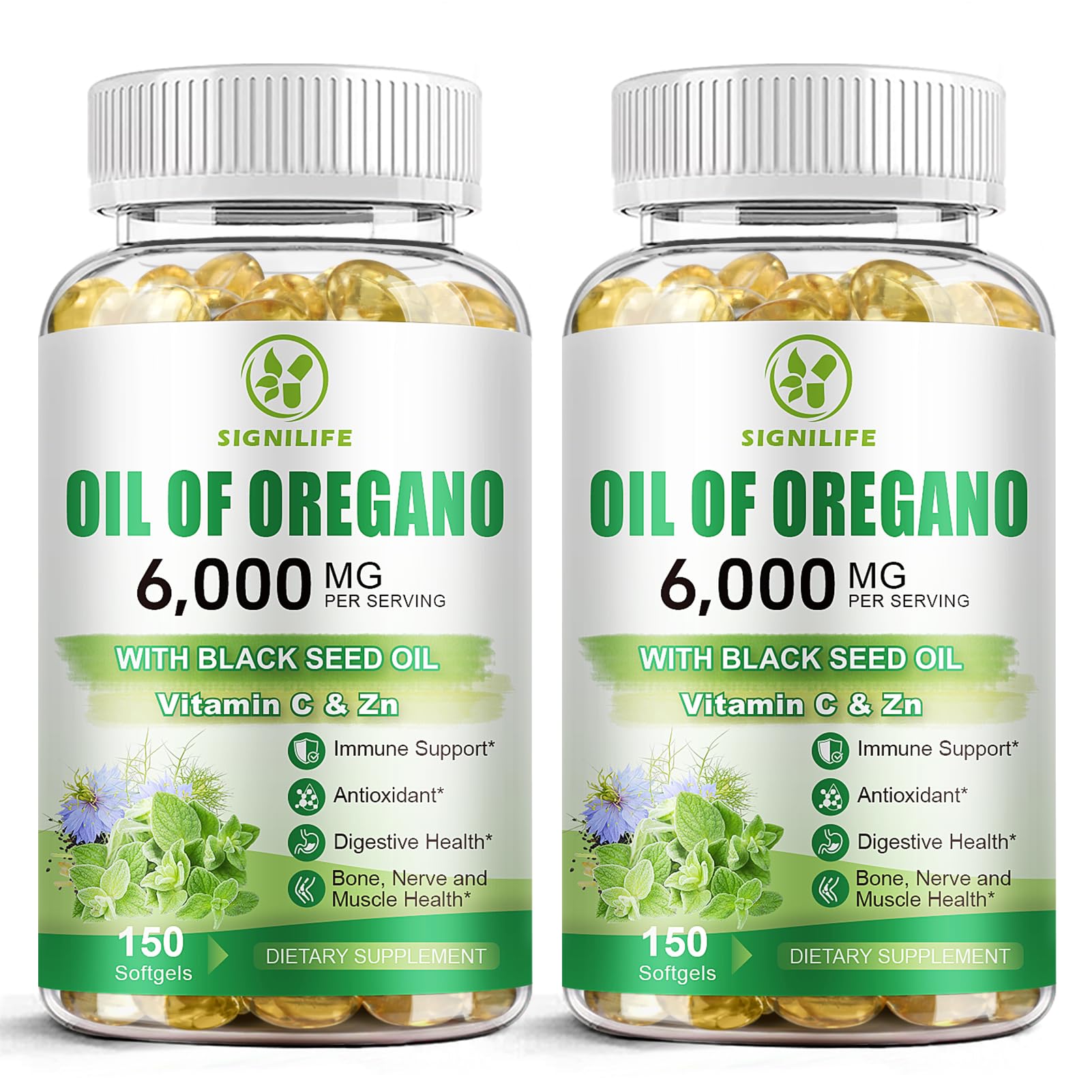 SIGNILIFE Oil of Oregano with Black Seed Oil bottle and softgels