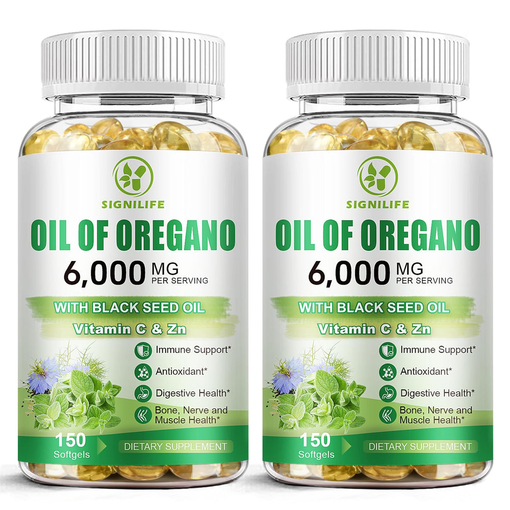 SIGNILIFE Oil of Oregano with Black Seed Oil bottle and softgels