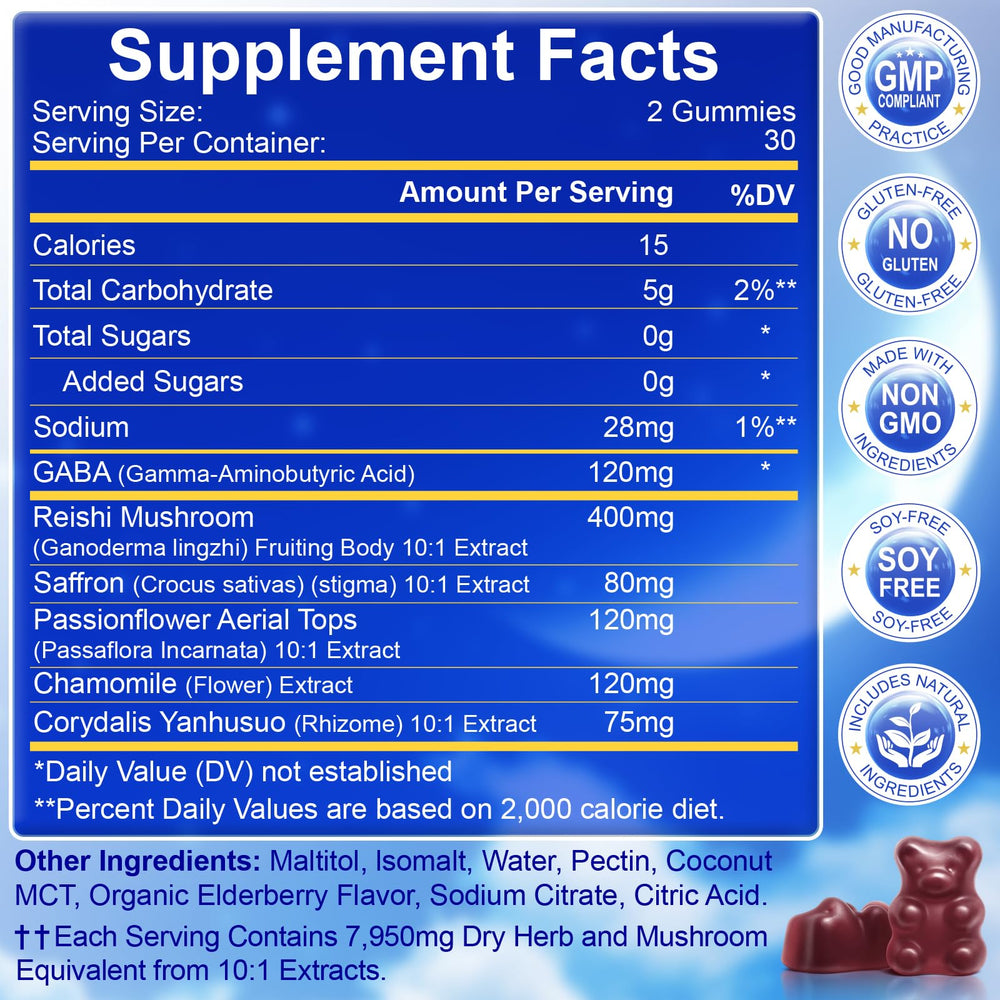 Bottle label highlights Reishi, Lions Mane, and elderberry flavor