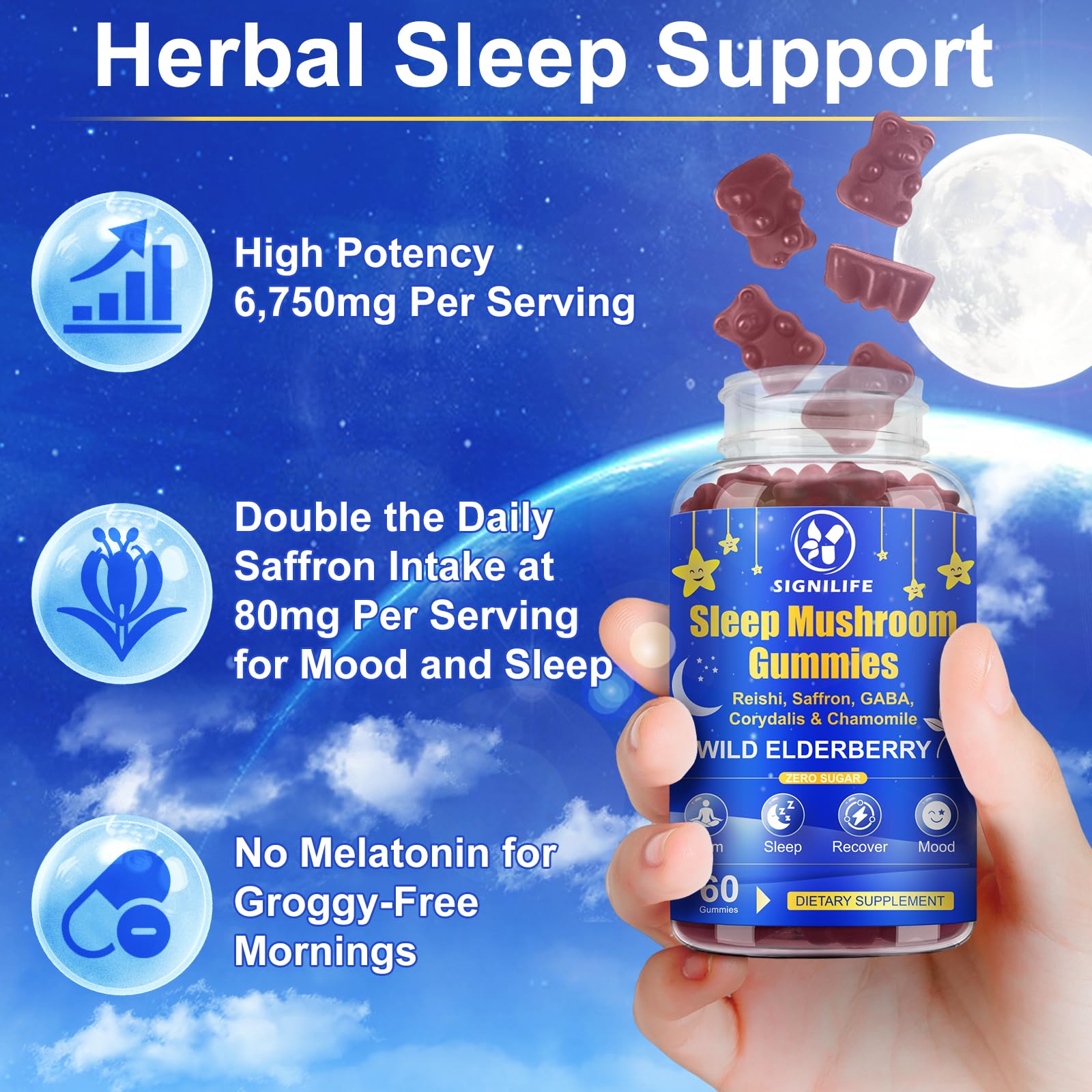 Close-up of elderberry-flavored gummies