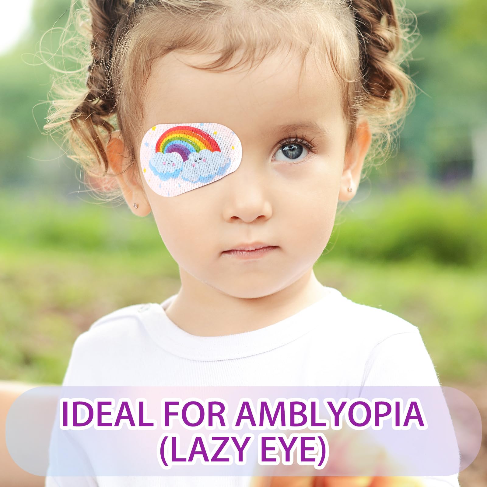 Kids wearing colorful eye patches with patterns