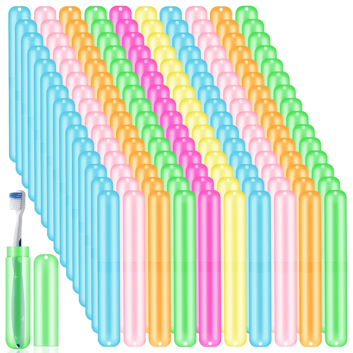 SIKEMAY 150-pack travel toothbrush holders set in assorted colors