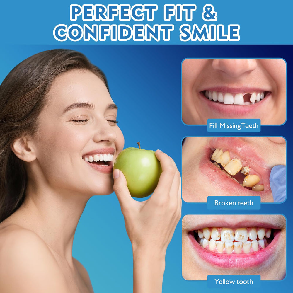 Hands holding silicone denture set for DIY fit