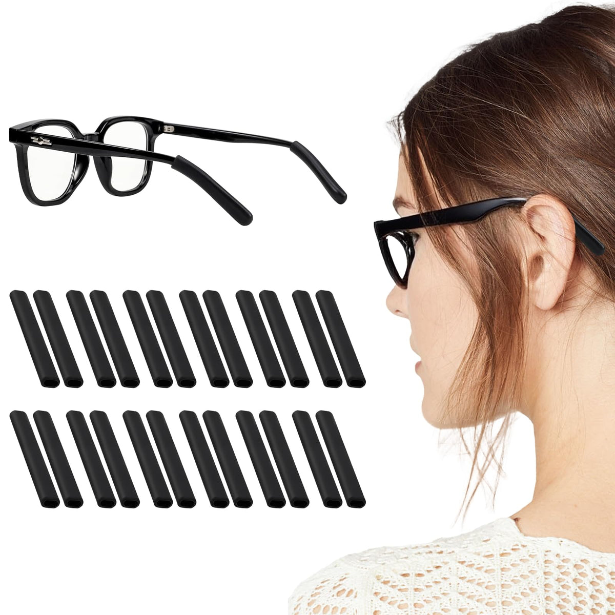 Close-up of silicone ear cushions for eyeglasses—anti-slip grip image 1