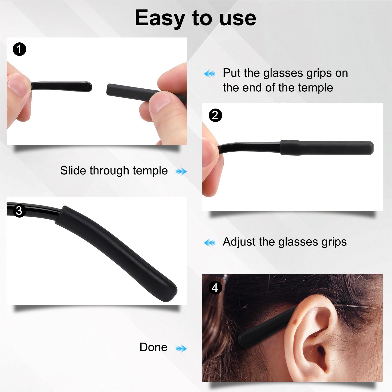 Packaging view of 20 pairs silicone ear cushions for eyewear (black) image 7