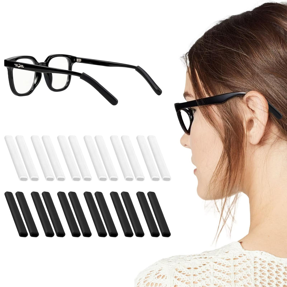 Black silicone eyeglasses ear cushions close-up