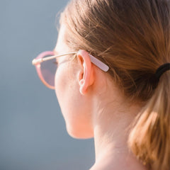 Clear silicone eyeglasses ear cushions close-up