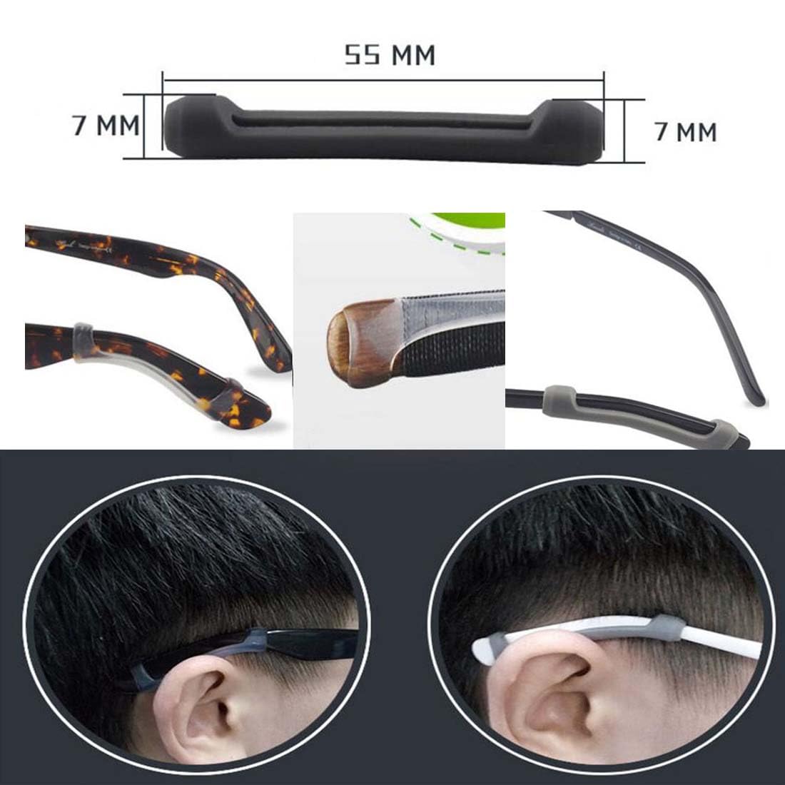 Elastic silicone ear cushion stretched to demonstrate flexibility