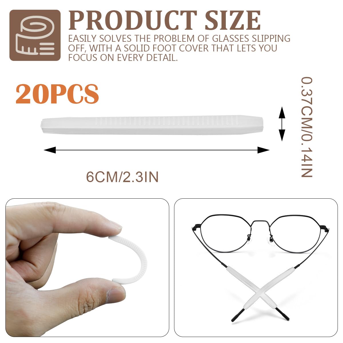 White silicone eyeglass leg sleeve close-up