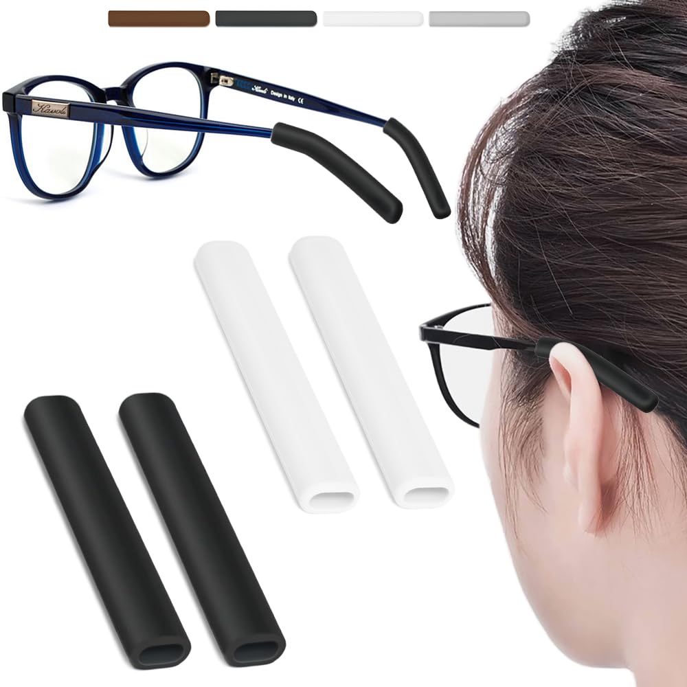 Two pairs of silicone glasses ear cushions in black and white