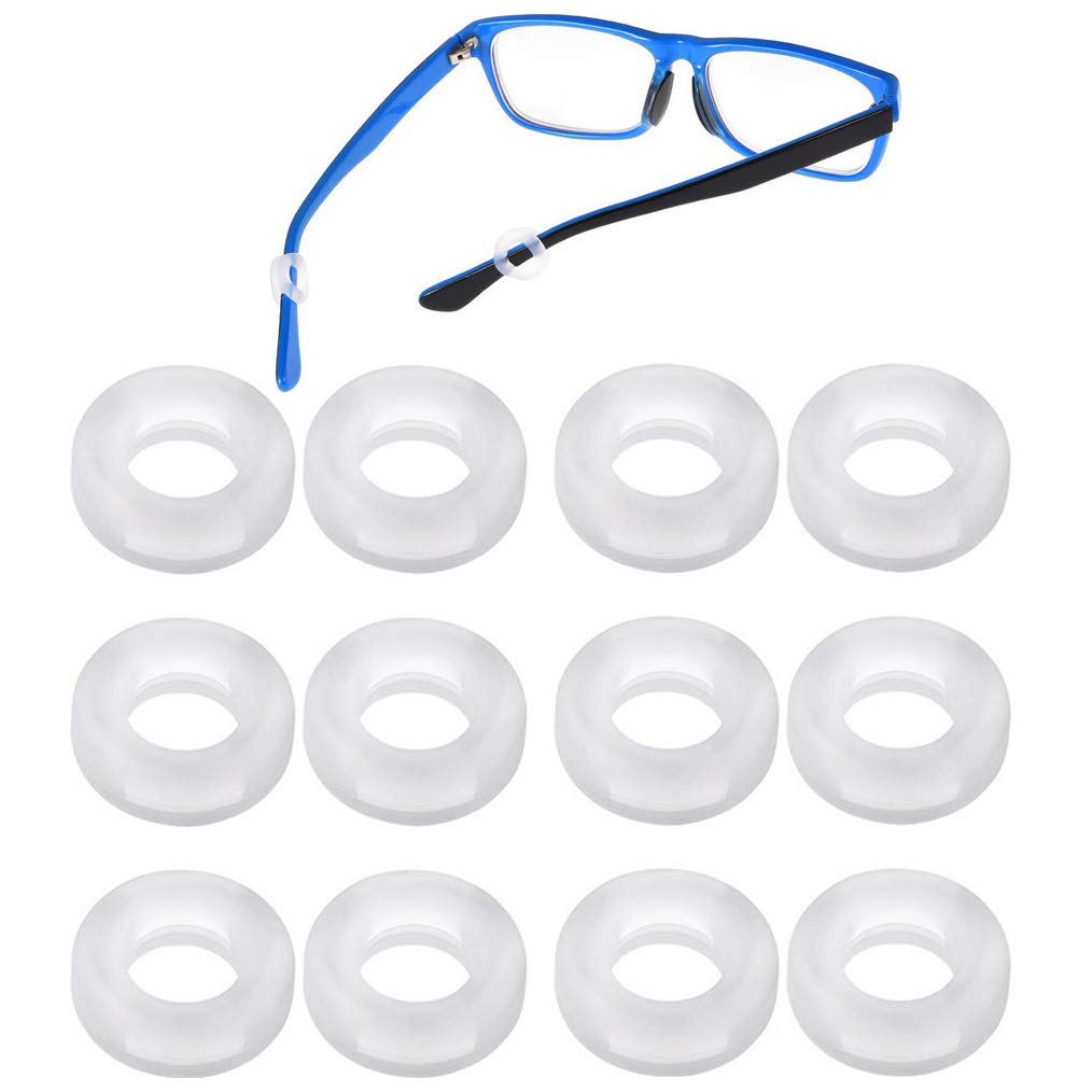 Clear silicone anti-slip ring on eyeglasses temple end (side view)