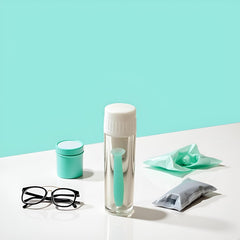 Portable silicone lens care tool for soft and hard lenses