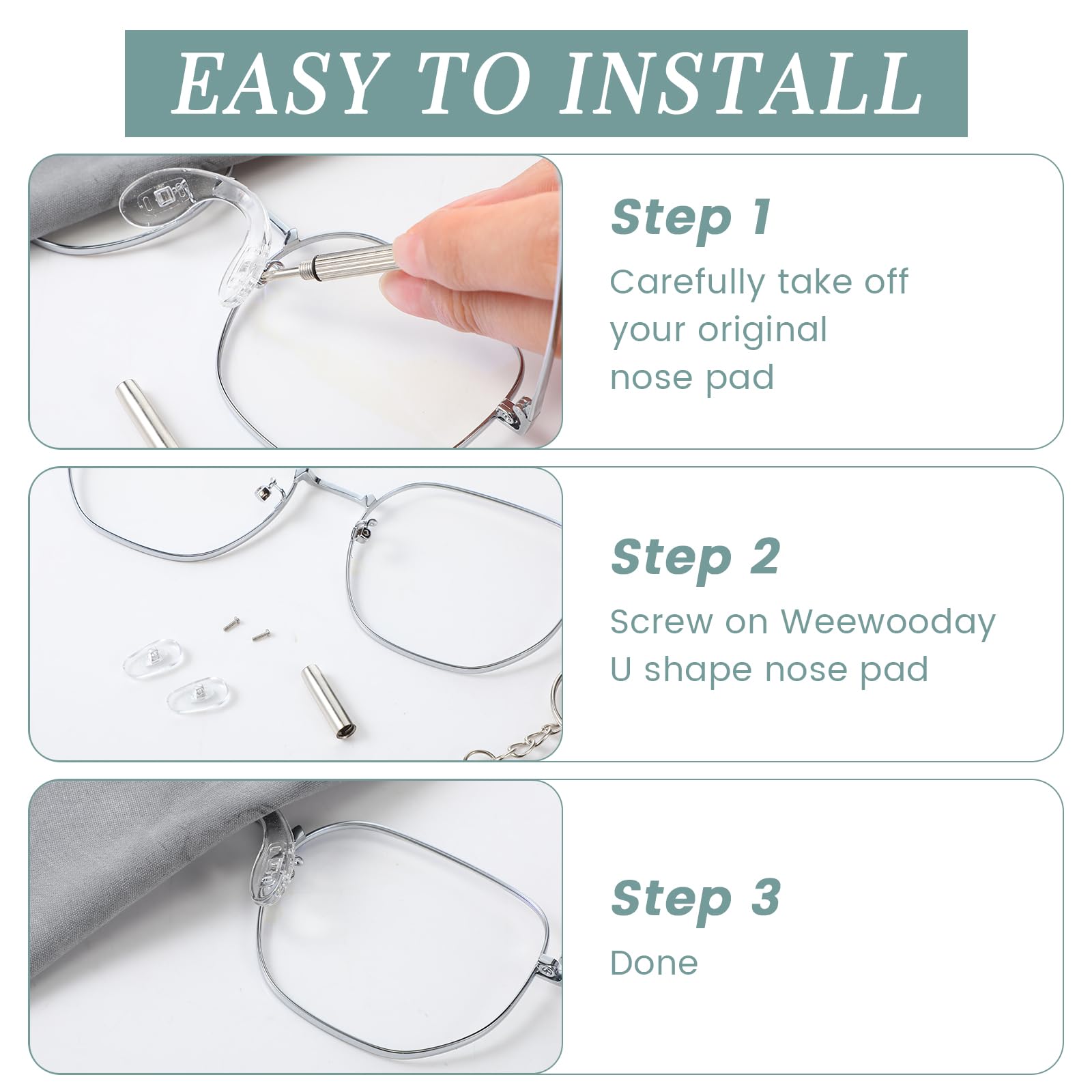 24-pack silicone nose pads for eyeglasses in 28mm size, clear