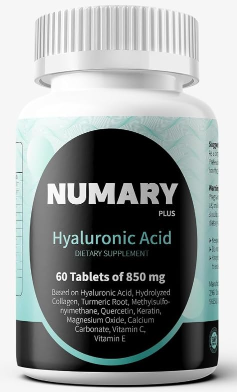 Bottle of SILKMYST 850mg Hyaluronic Acid with collagen, turmeric, MSM and Vitamin C (60 tablets)