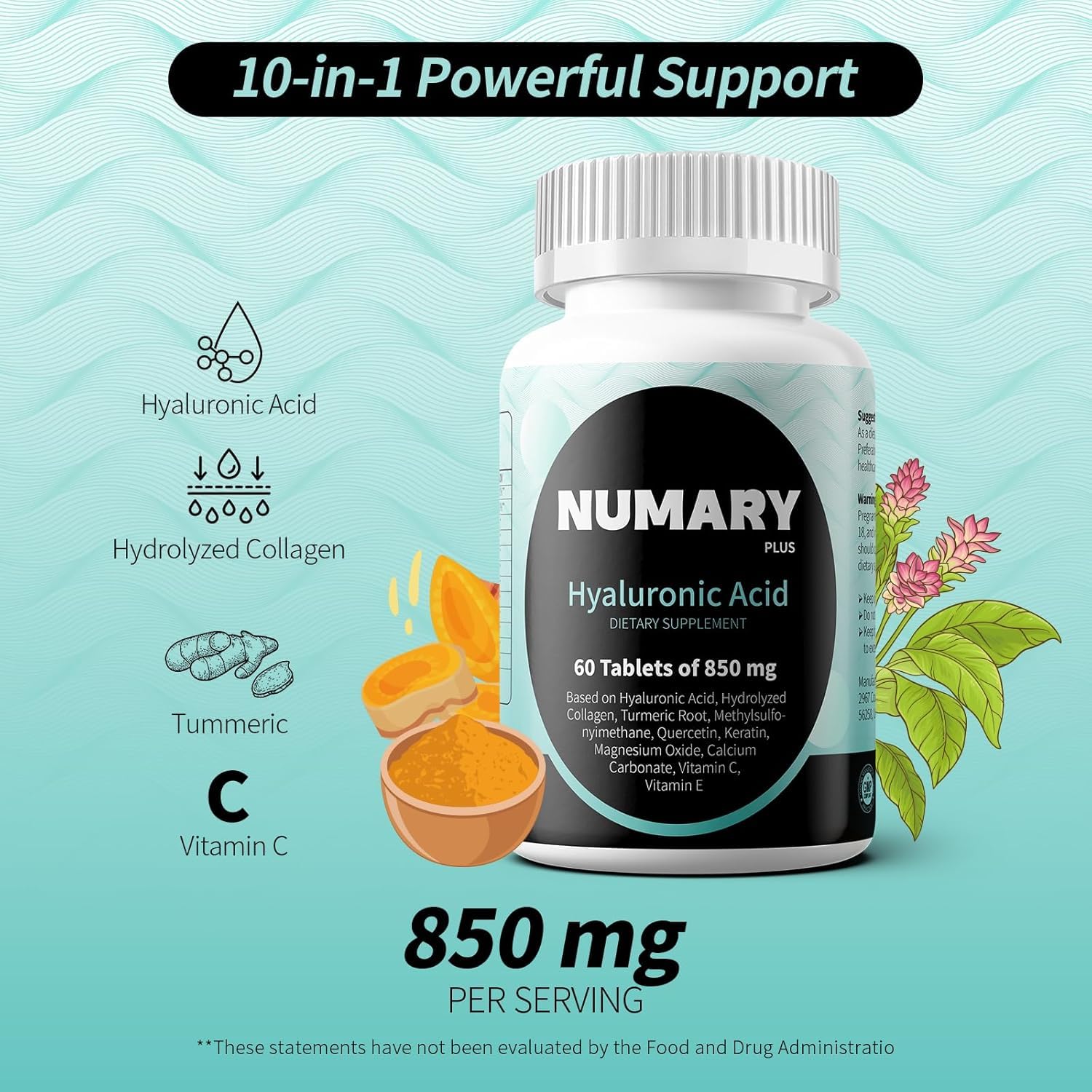 Close-up of SILKMYST capsules with 850mg Hyaluronic Acid label