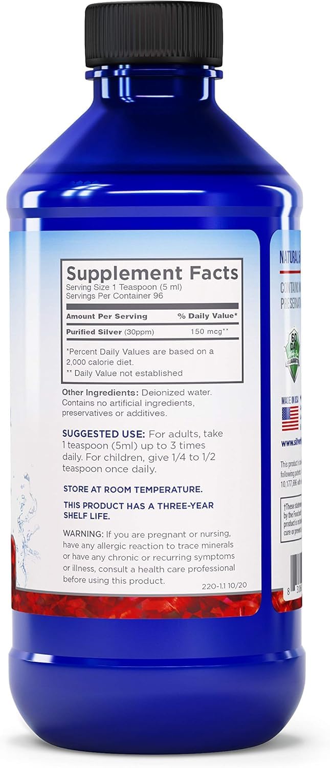 Angled view of Silver Biotics 30 PPM bottle 16 oz