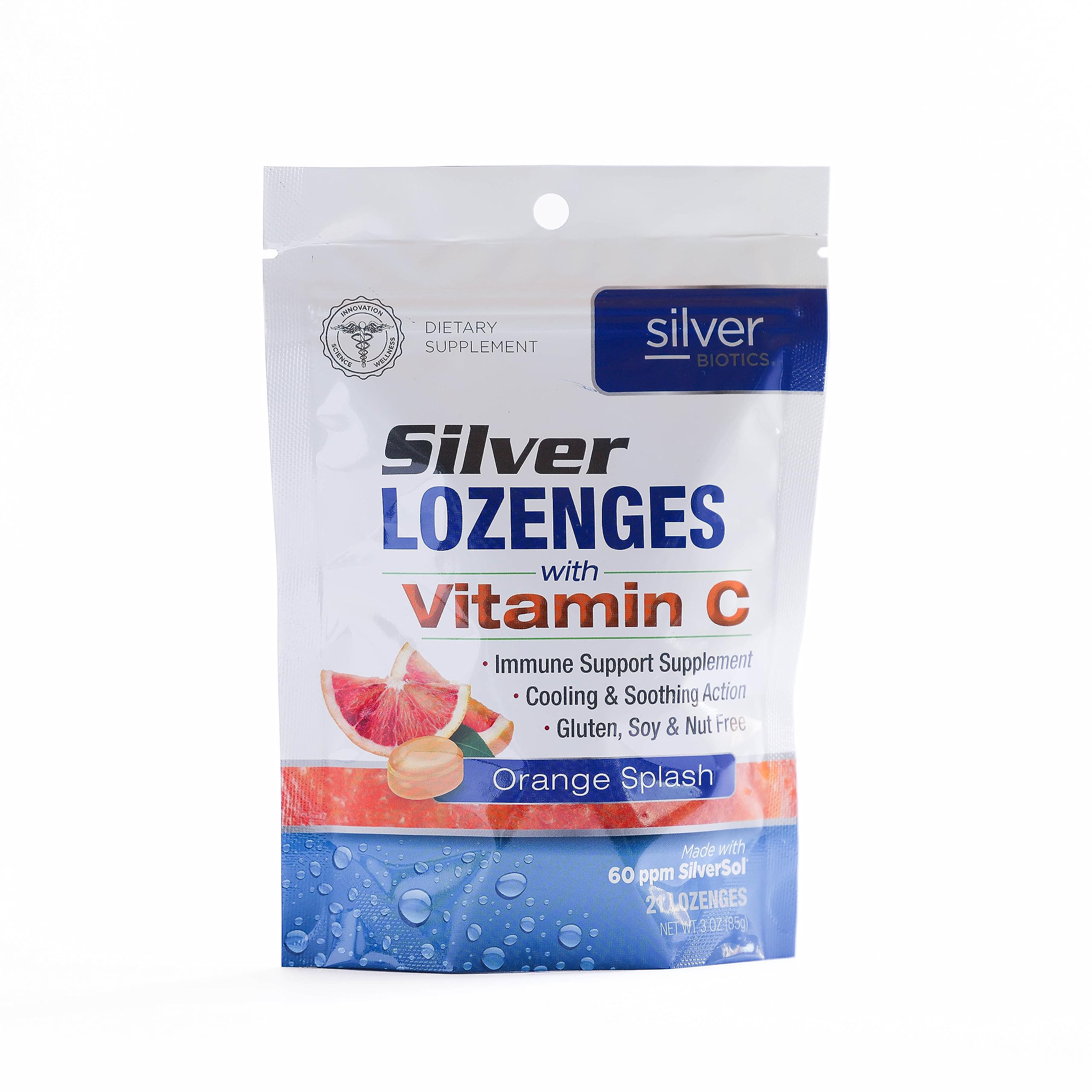 Front view of Silver Biotics colloidal silver lozenges