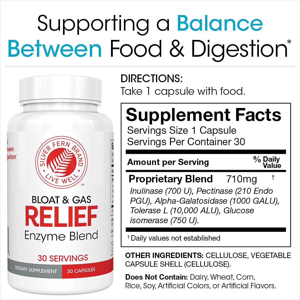 Label showing 30 servings for Silver Fern Digestive Enzyme Blend