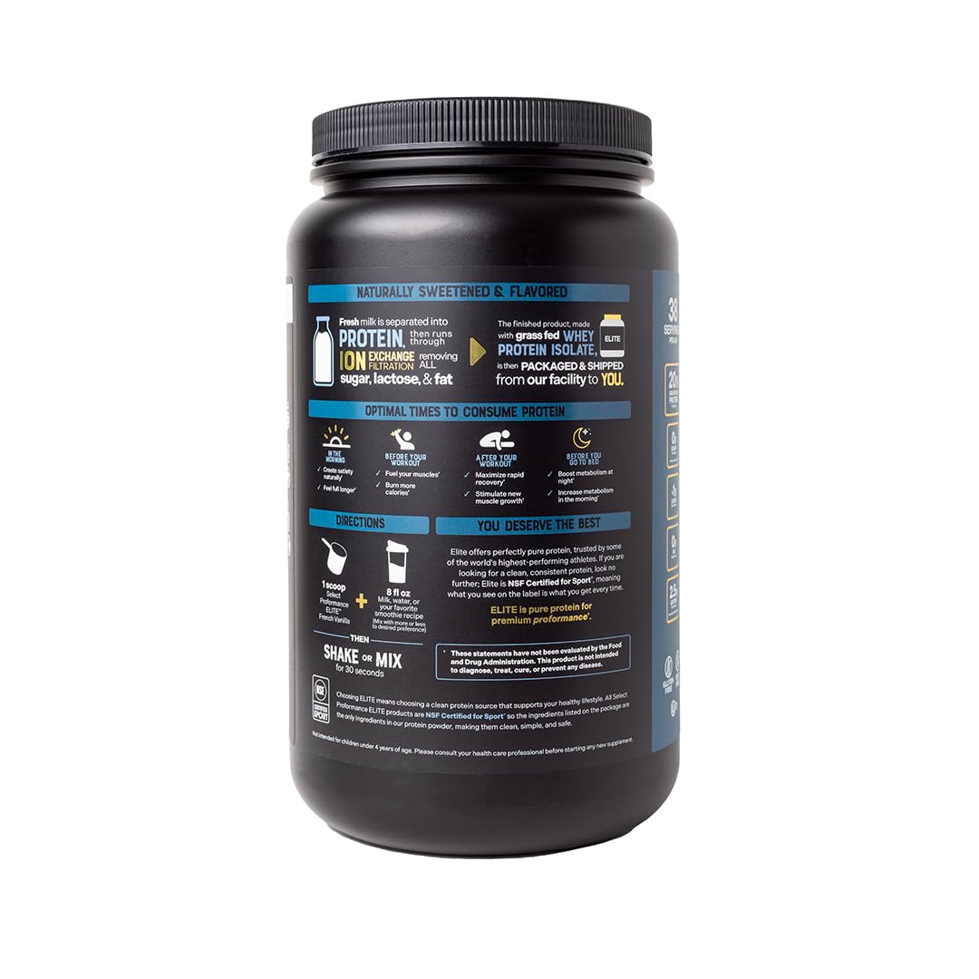 Silver Star Nutrition Select Proformance Elite Whey Protein Isolate label highlights 20g protein per serving