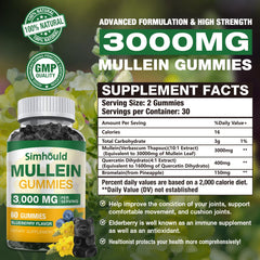 Back view of Simhould 2-pack Mullein Gummies 3000mg with nutrition panel