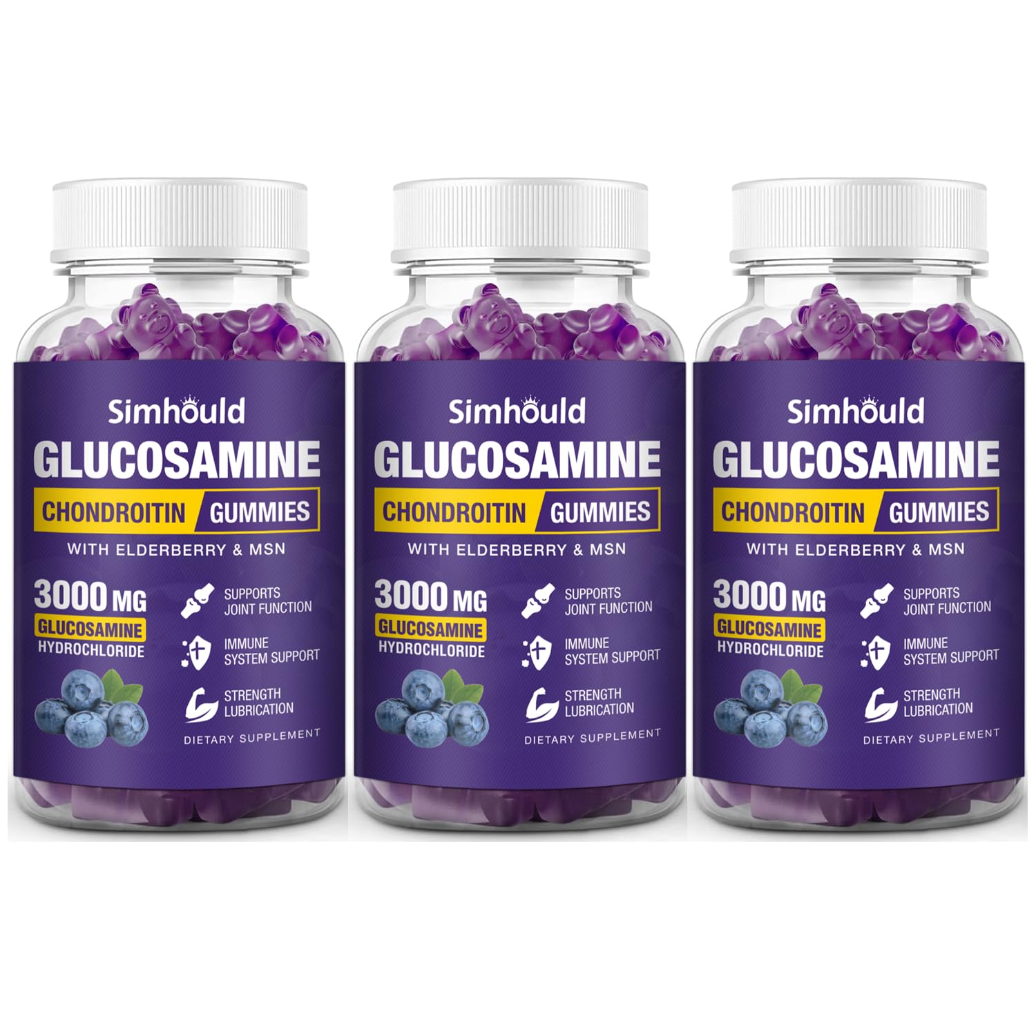 Front view of Simhould 3 Packs Glucosamine Chondroitin Gummies bottle