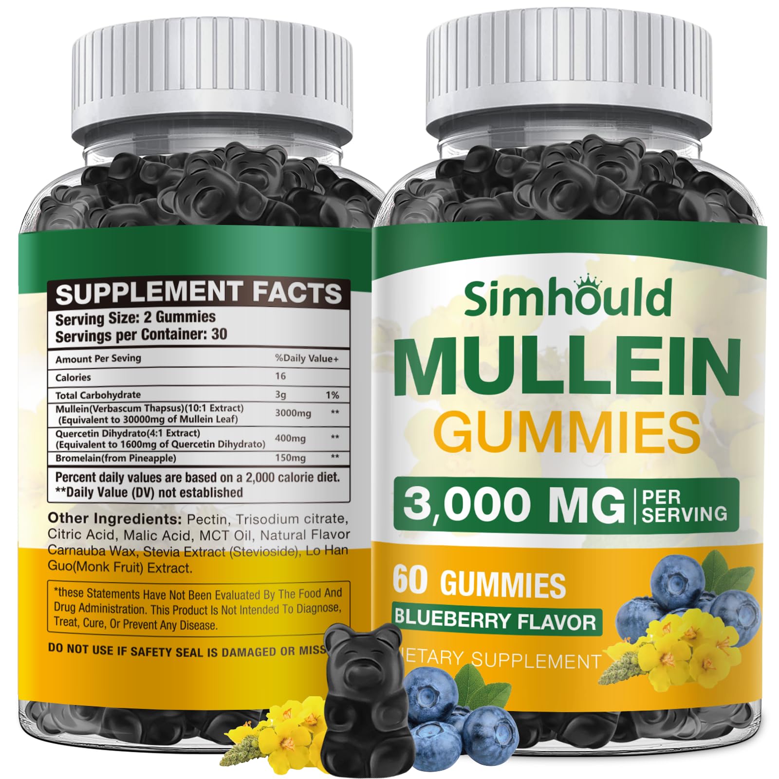 Front view of Simhould Mullein Gummies packaging