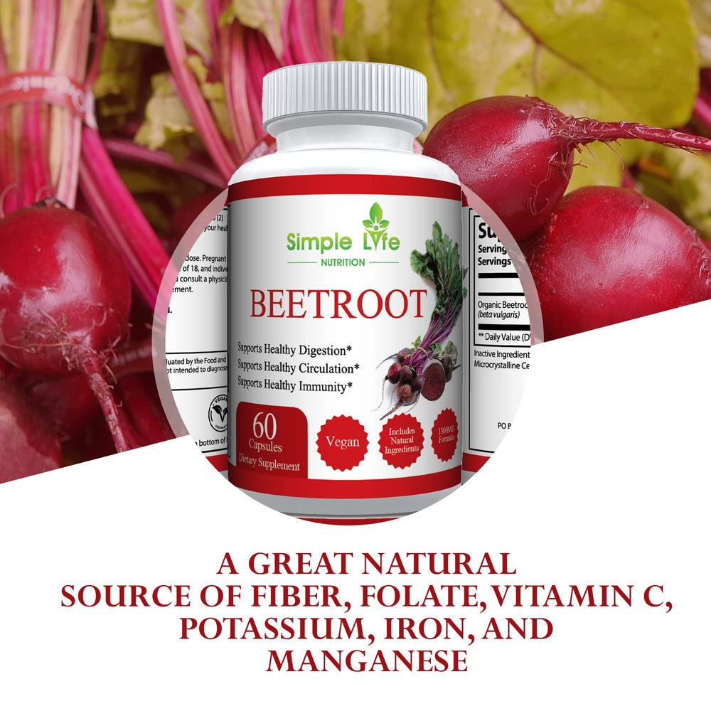 Simple Life Nutrition beet root capsules with measuring spoon for daily dose