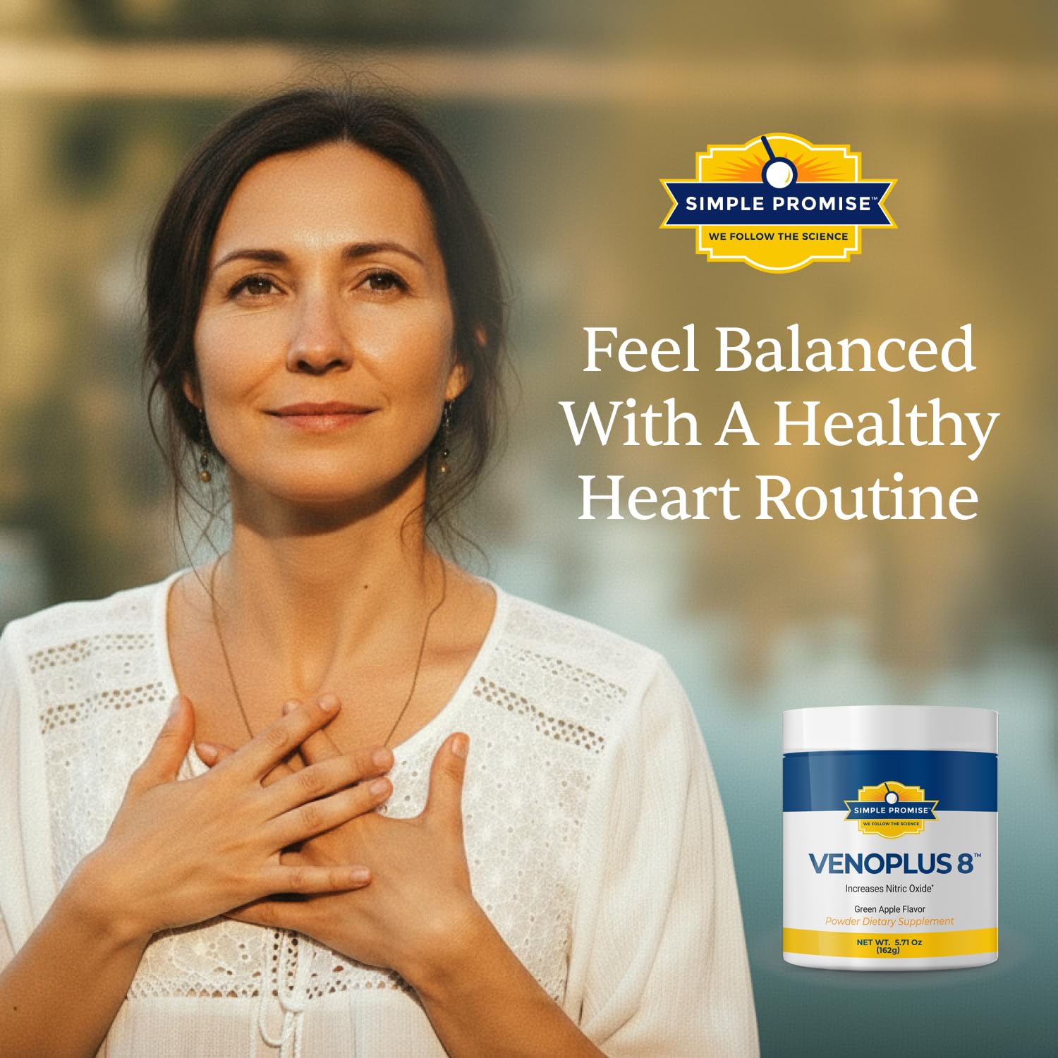 Simple Promise VenoPlus8 bottle with label highlights prebiotic fiber benefits