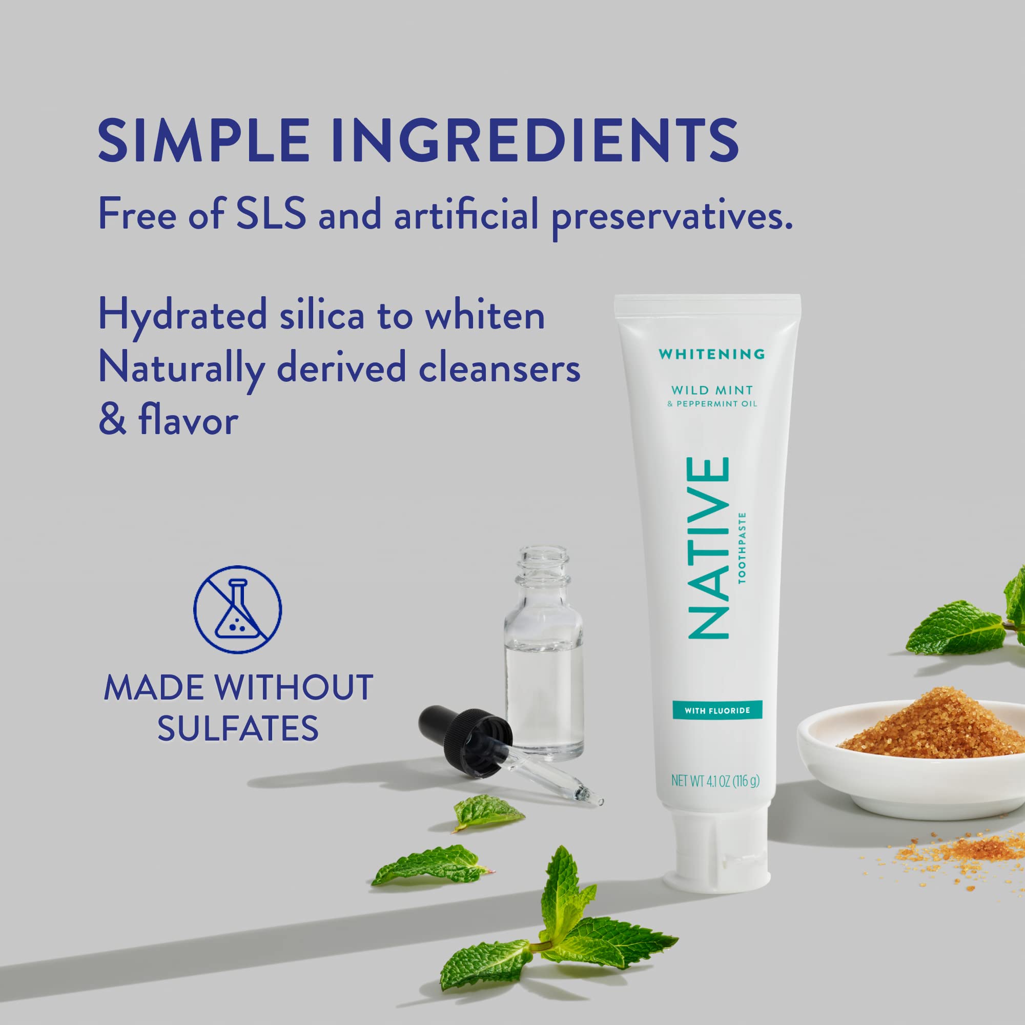 Ingredients panel showing paraben-free and sulfate-free formula
