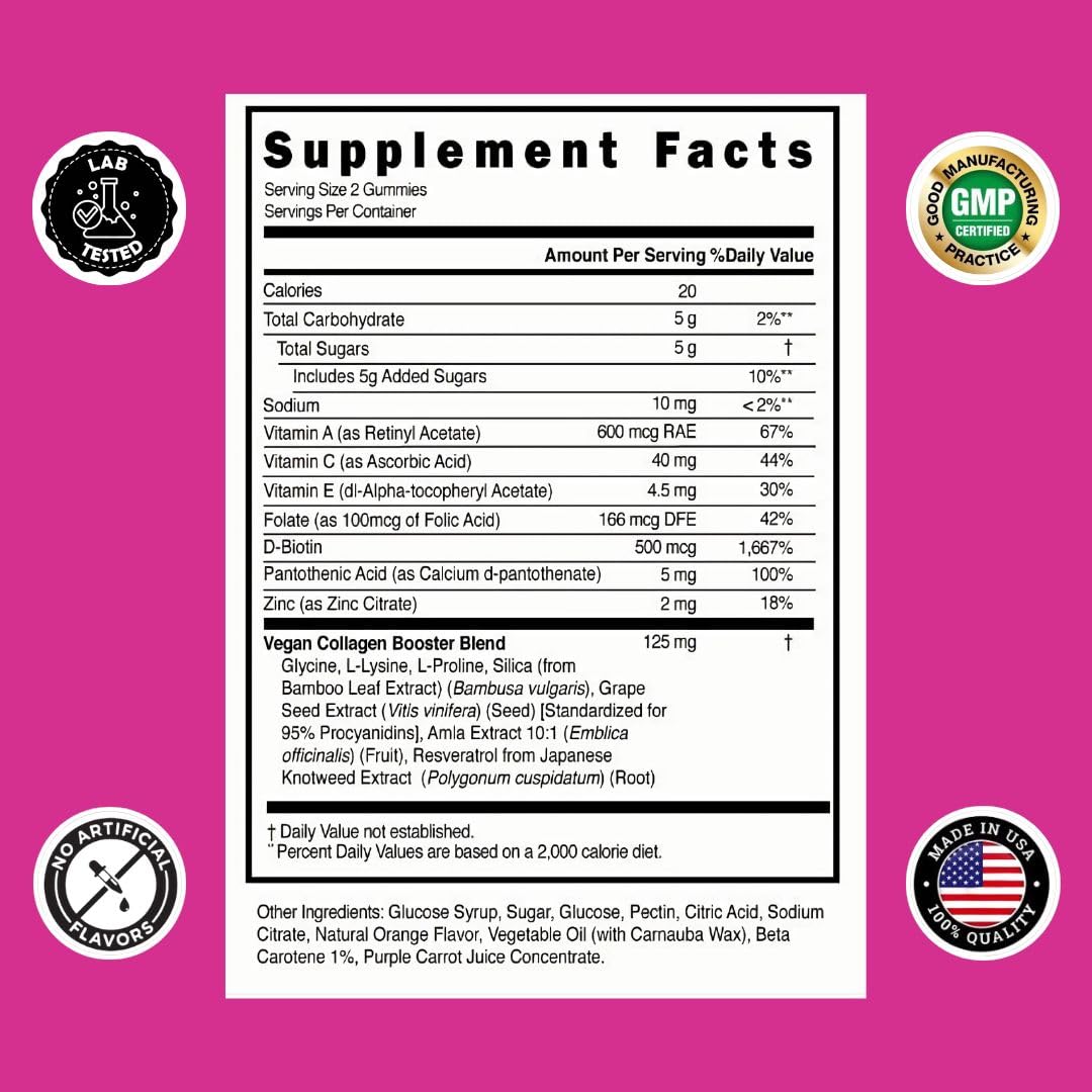 Nutritional facts panel for Simply Collagen Gummies