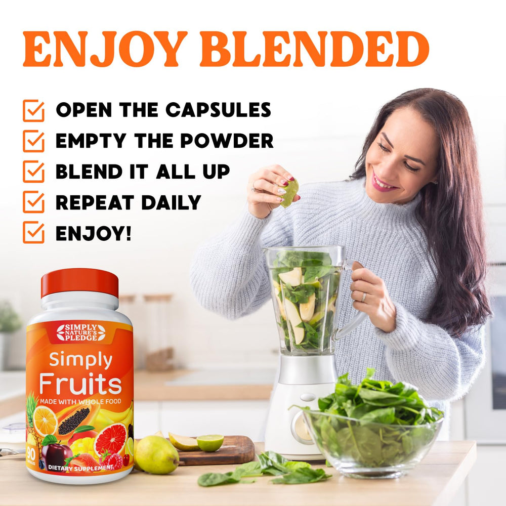 Bottle with spoon and assorted fruits to represent ingredients