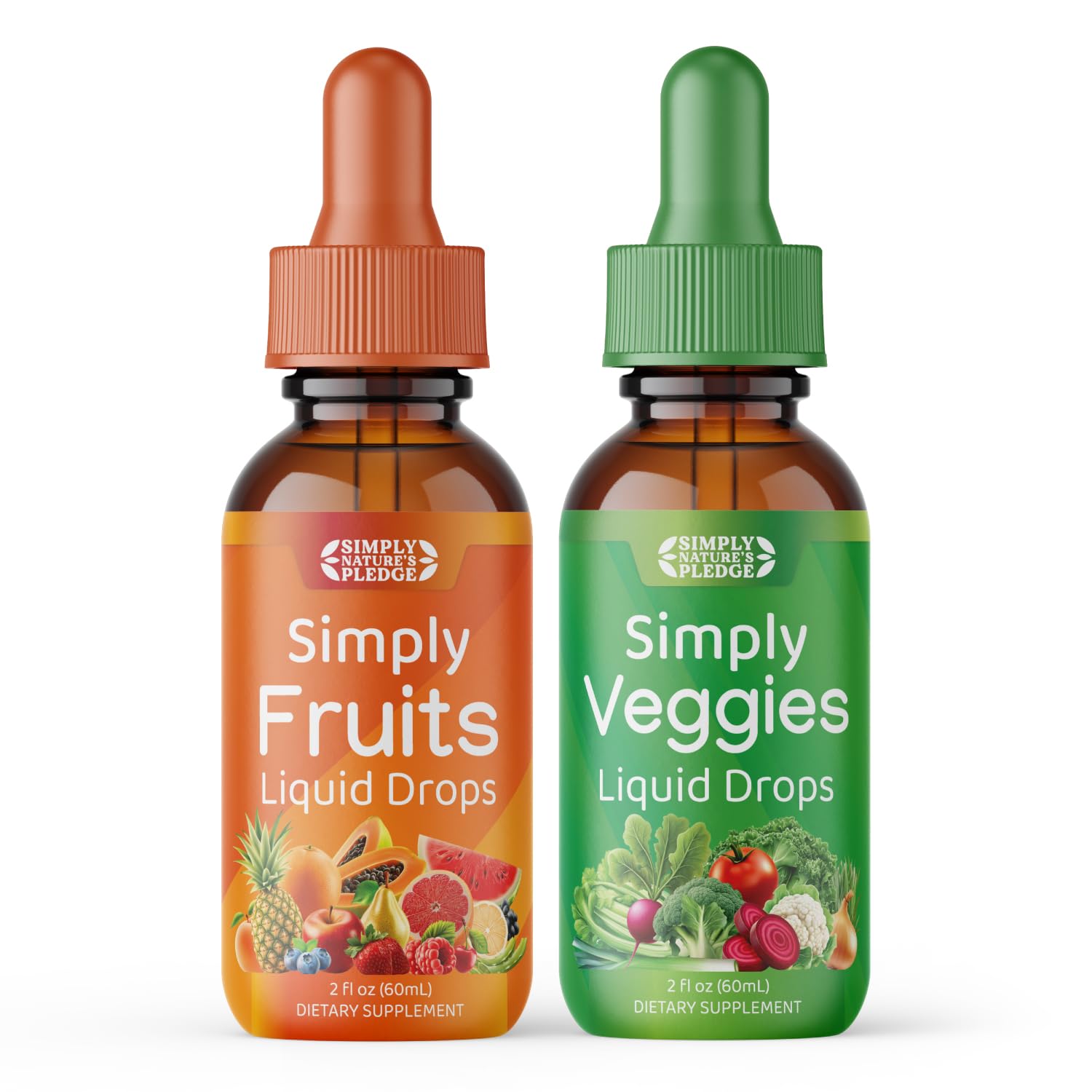 Front view of Simply Nature's Pledge Fruit & Veggies Liquid Drops bottle