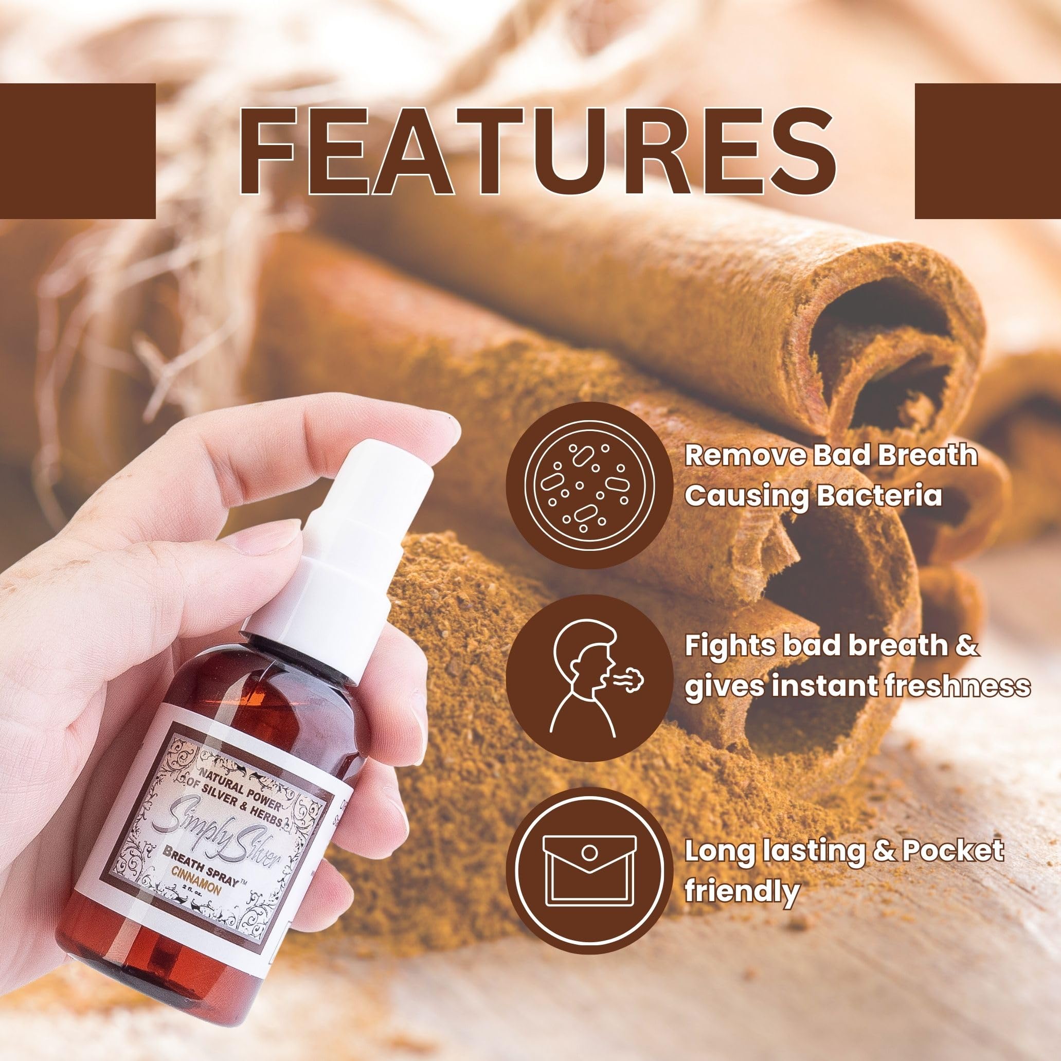 Packaging box design forSimply Silver Cinnamon Breath Spray.