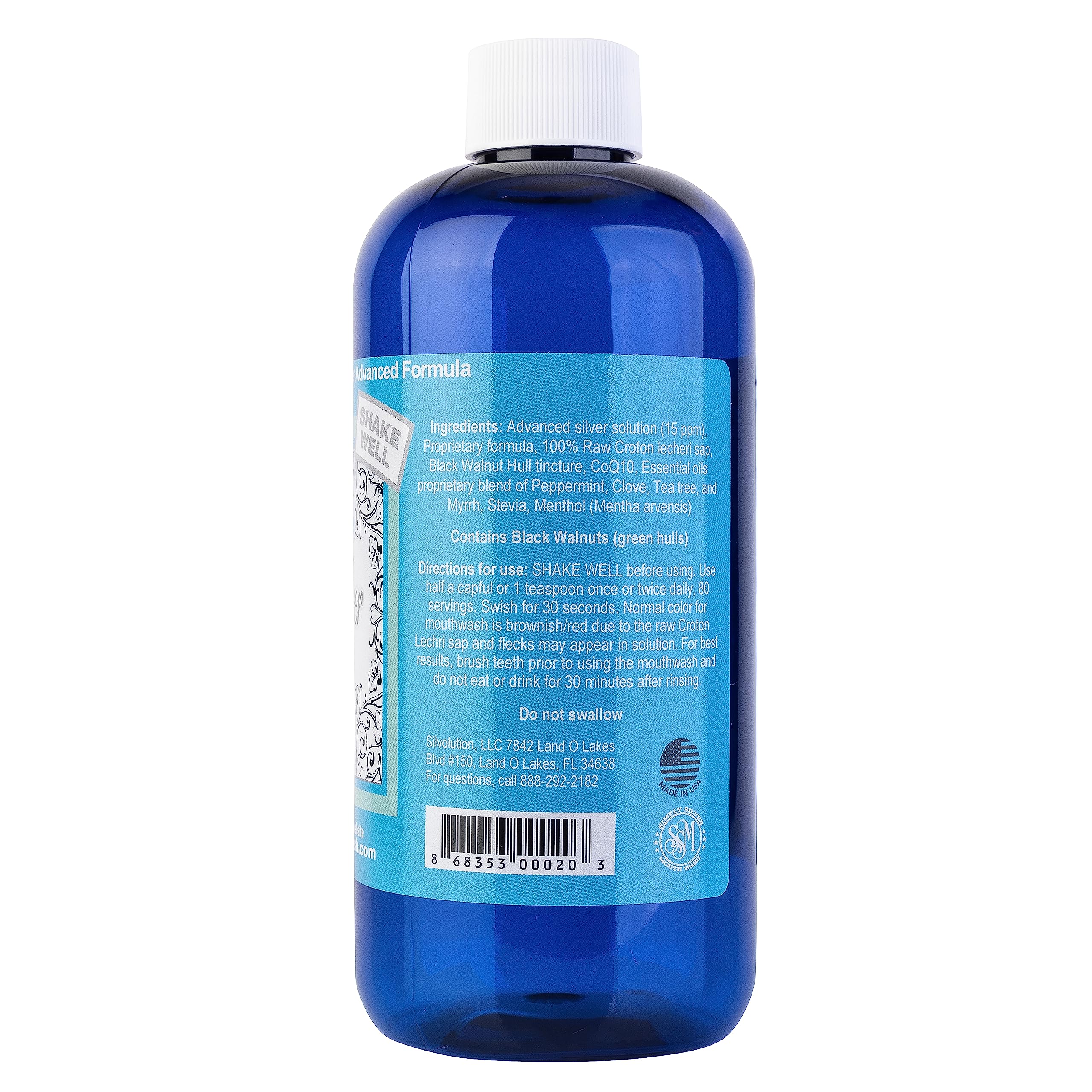 Front view of Simply Silver Mouthwash bottle (Mint flavor)