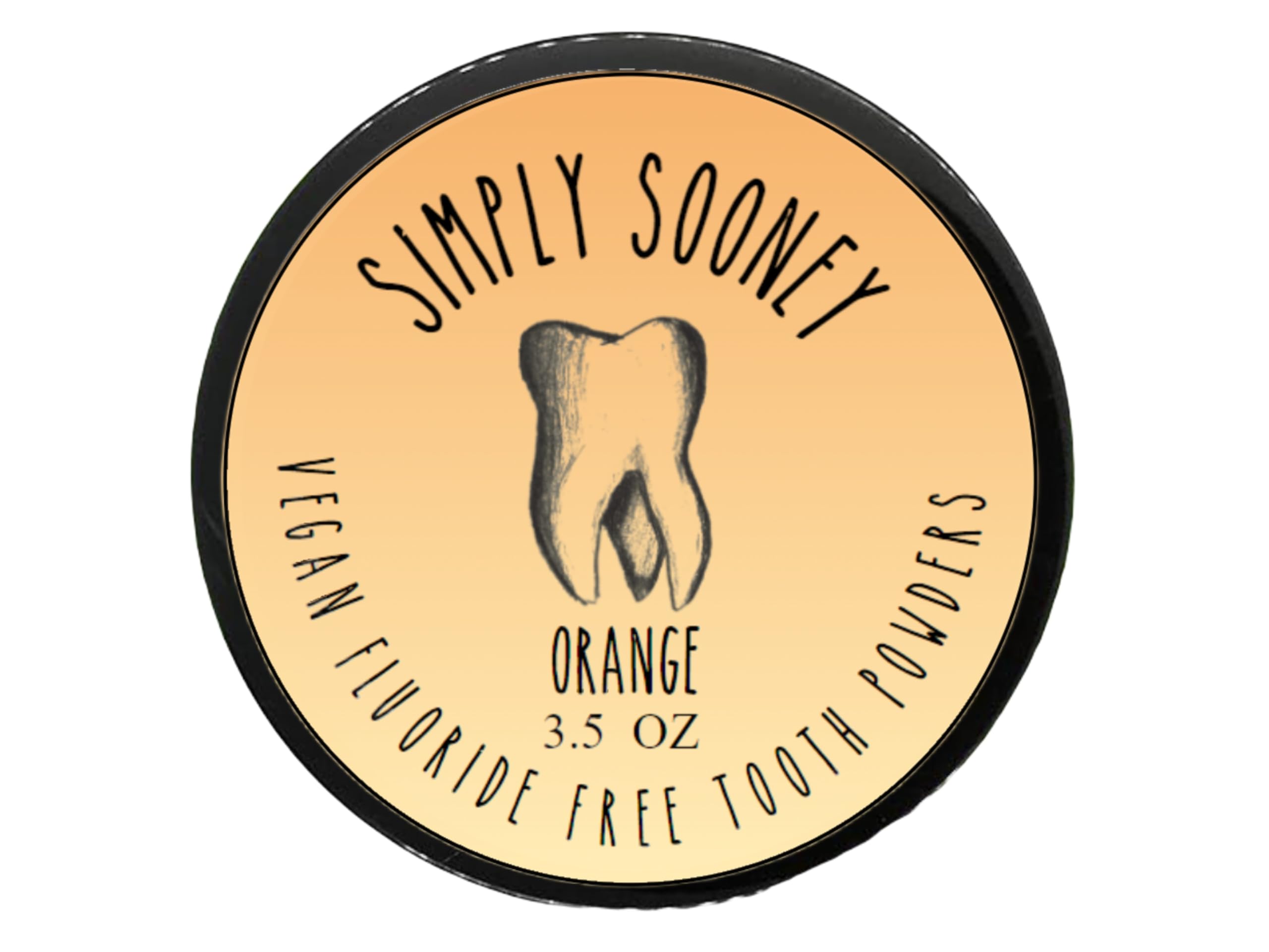 Orange-flavored fluoride-free remineralizing tooth powder in a jar