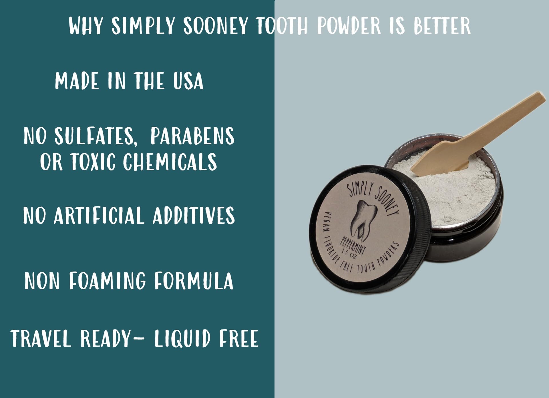 Organic ingredients including birch xylitol, vegan calcium carbonate, and bentonite clay