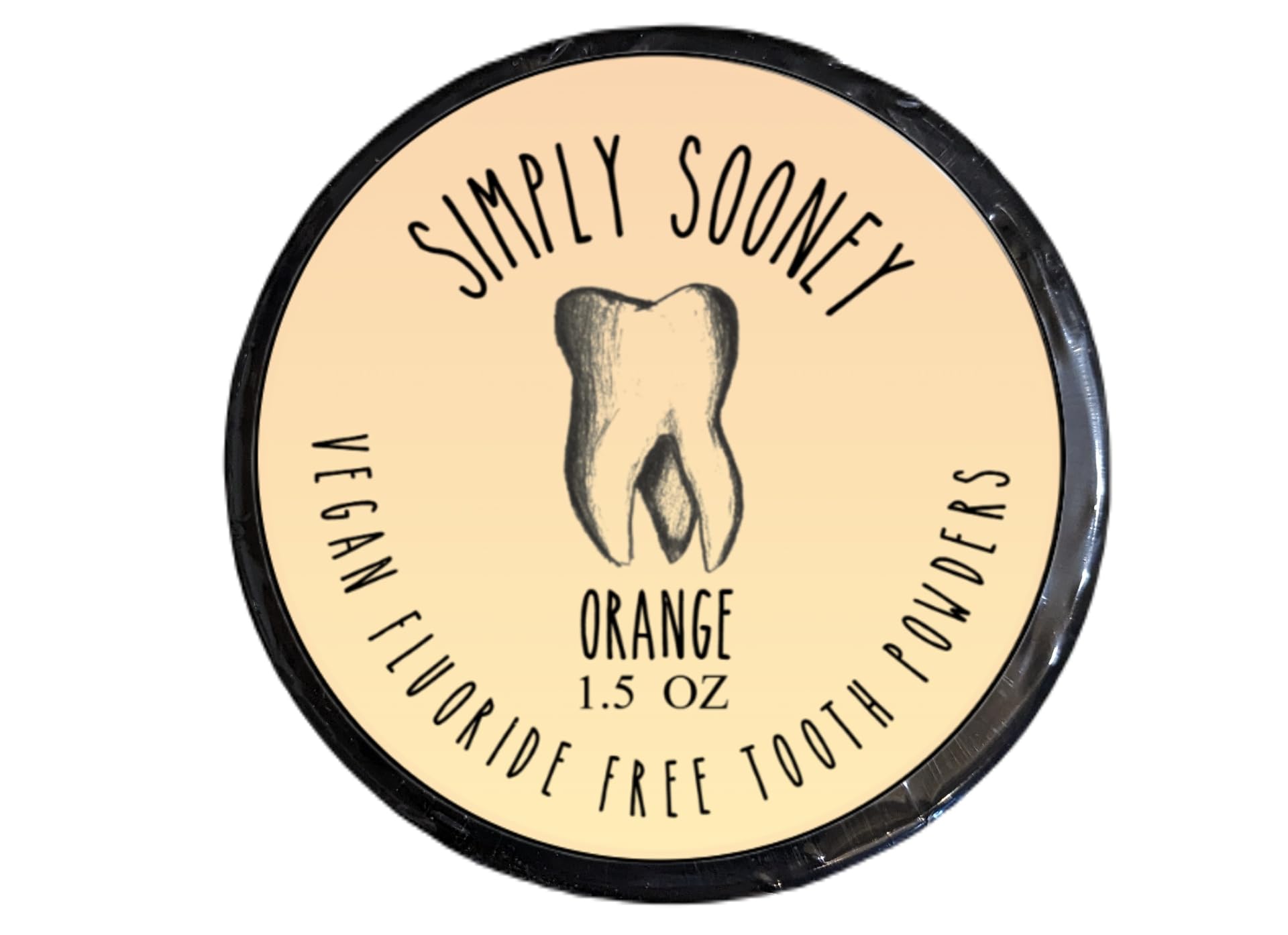 Simply Sooney remineralizing orange tooth powder in 1.5 oz BPA-free jar