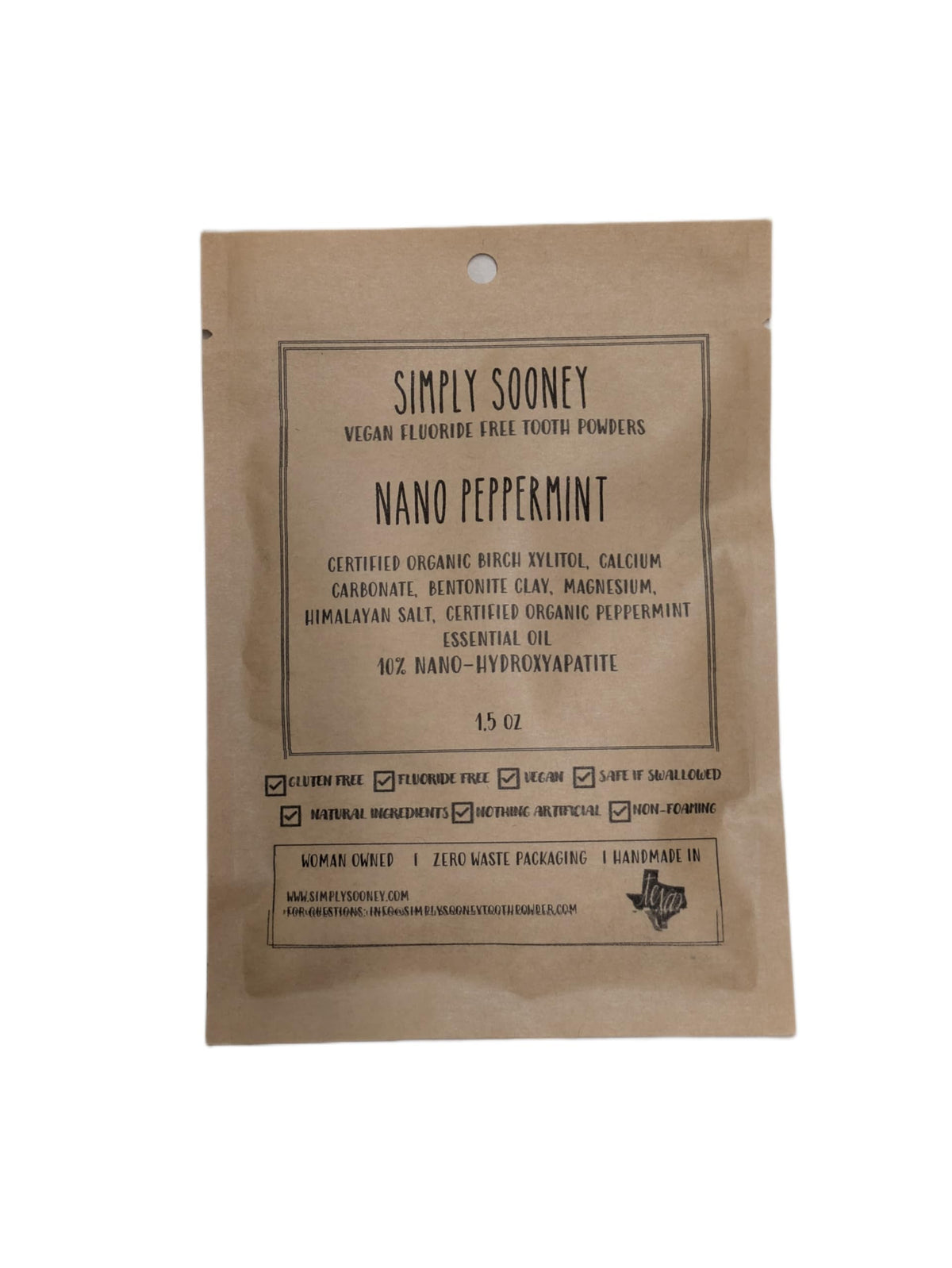 Simply Sooney remineralizing tooth powder with nano peppermint flavor, 1.5 oz