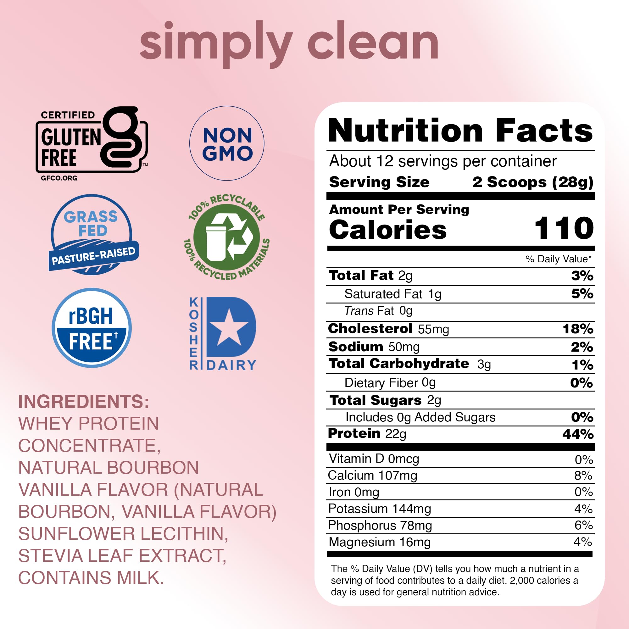 Grass-fed vanilla whey protein powder 12 oz packaging