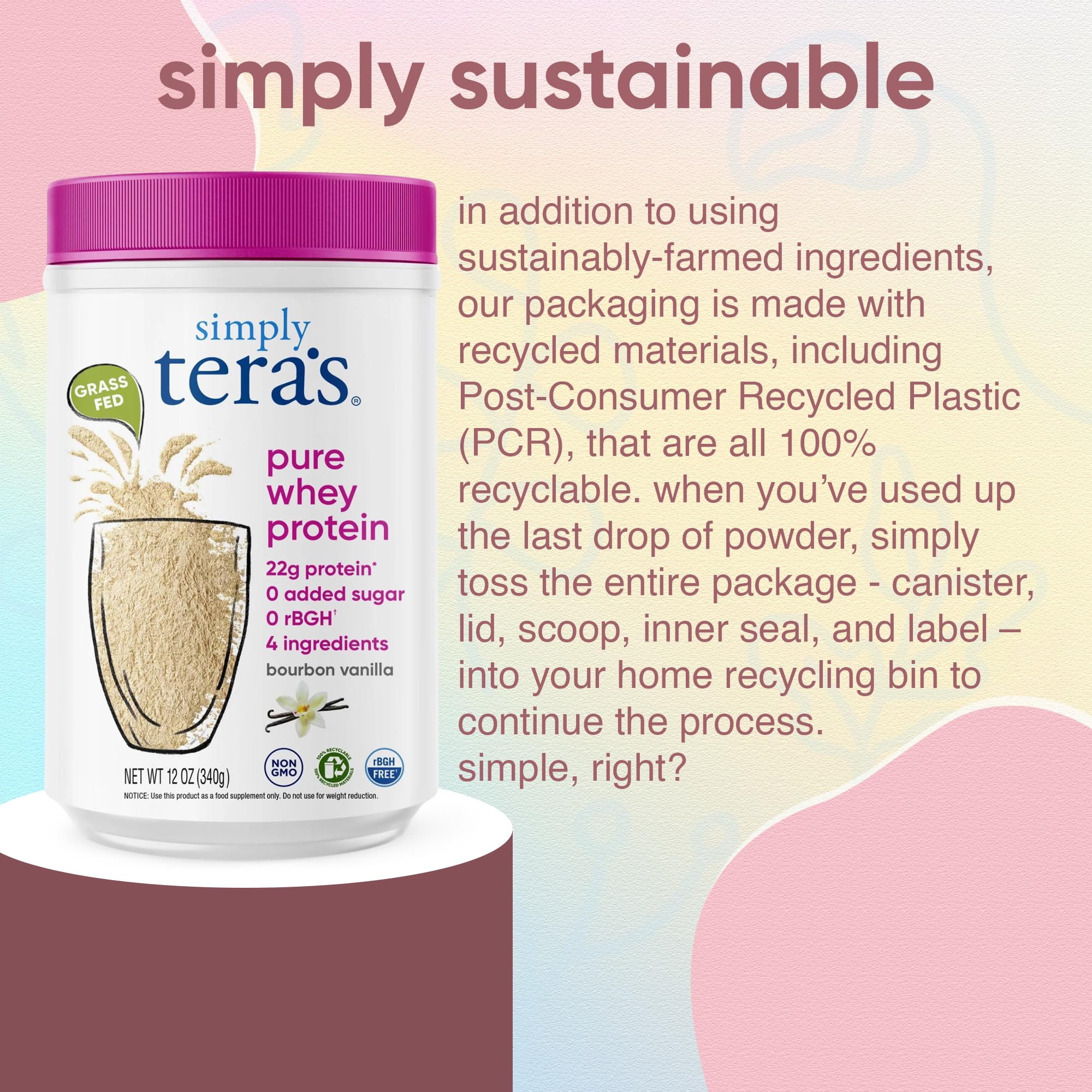 Prepared smoothie with Simply Tera's Pure Whey Protein Powder