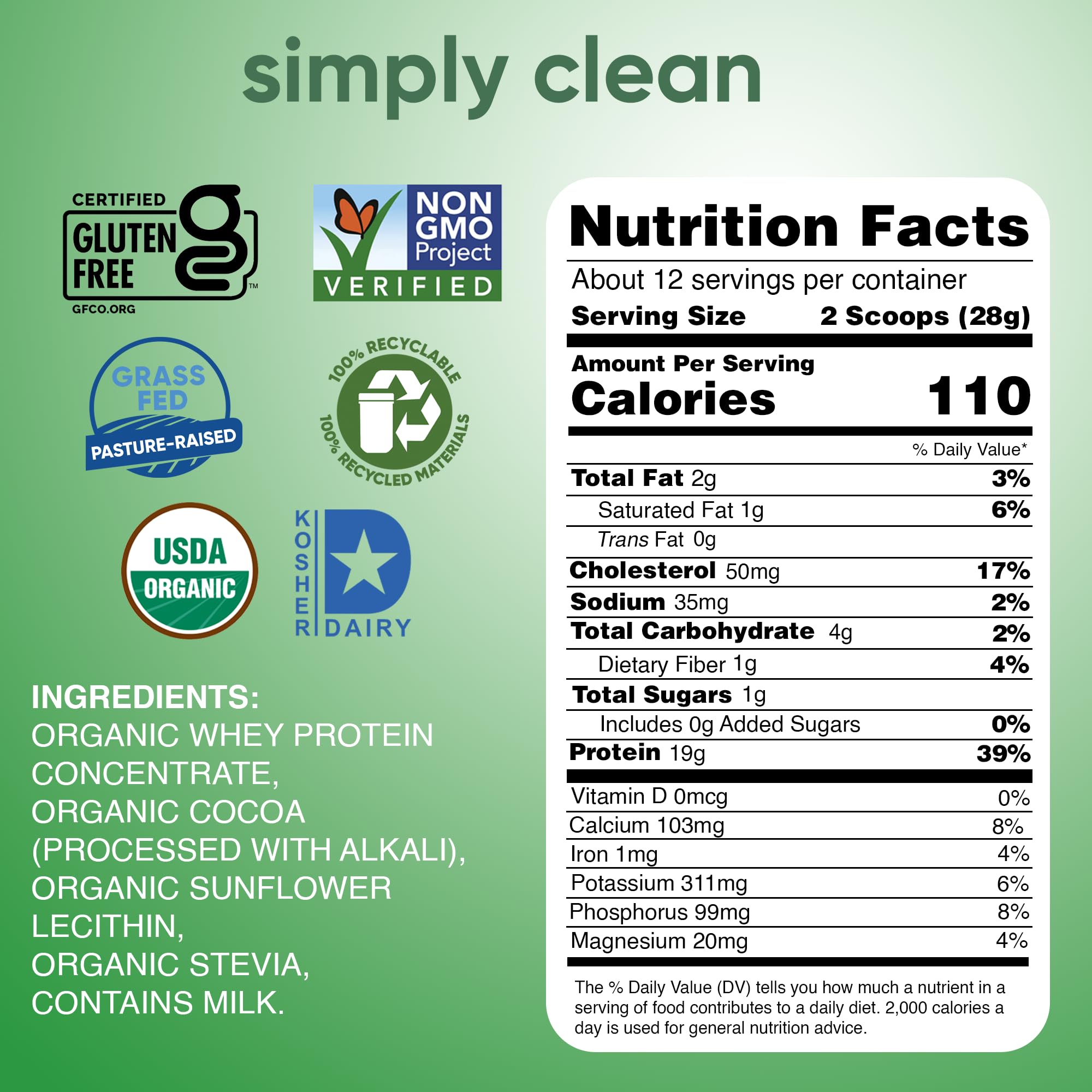 Simply tera's whey ingredients label highlights a minimal four-ingredient formula
