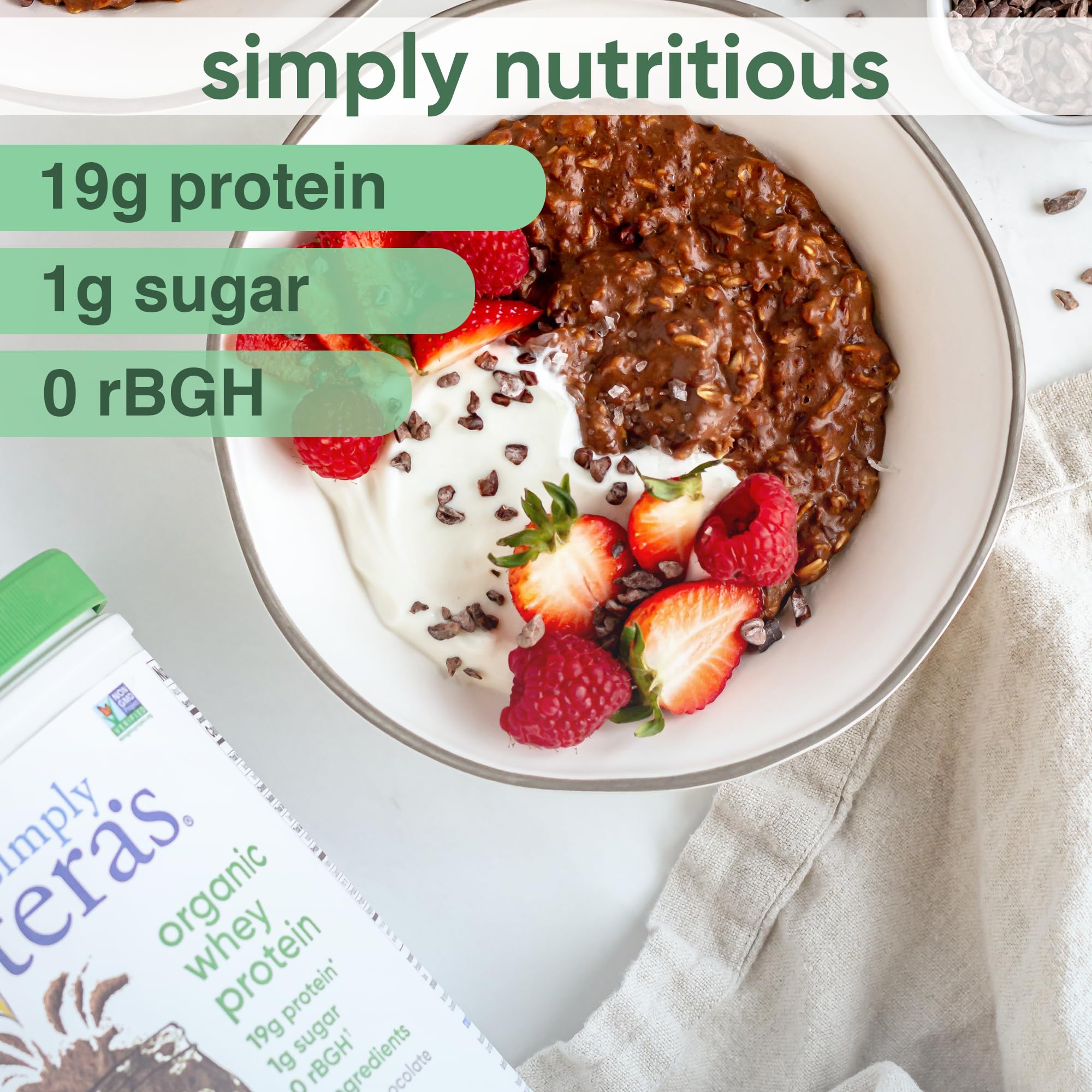 Simply tera's whey ingredients label highlights a minimal four-ingredient formula