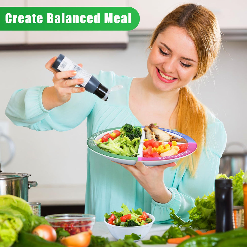 Three-section portion control plate design for protein, carbs, and vegetables