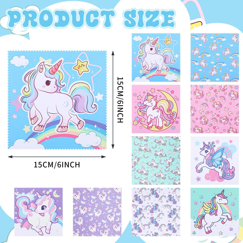 Set of unicorn patterned microfiber cloths, 2 pieces per style for eyeglasses and screens