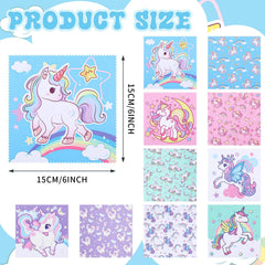 Set of unicorn patterned microfiber cloths, 2 pieces per style for eyeglasses and screens
