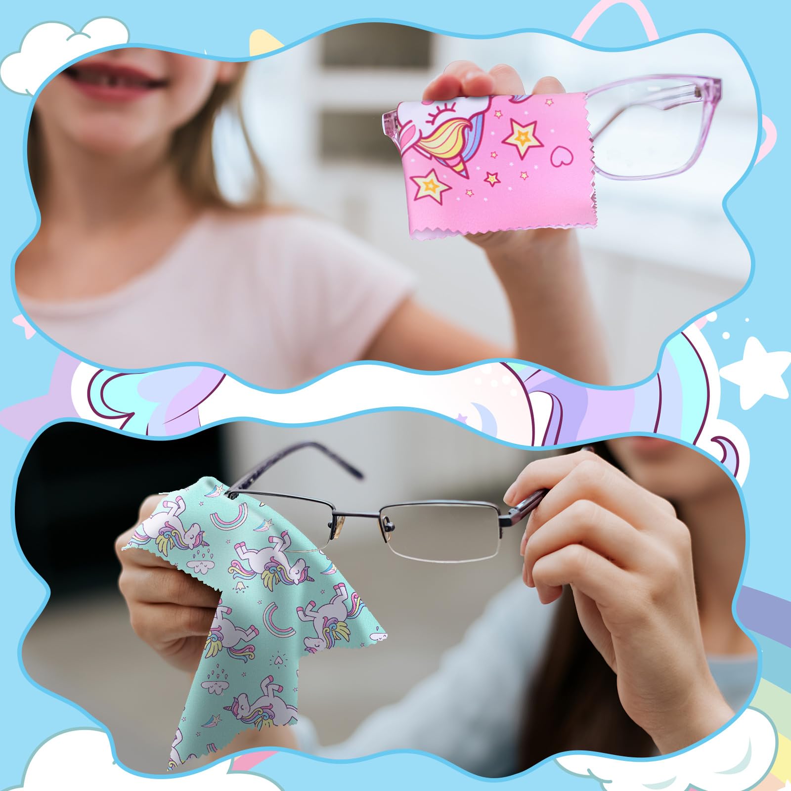 Multi-color cloths ideal for wiping glasses, camera lenses, phones