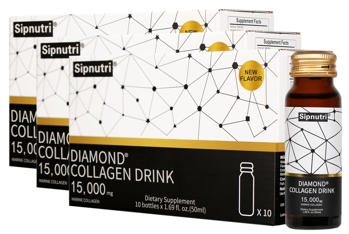 Front view of Sipnutri Diamond Liquid Collagen bottle