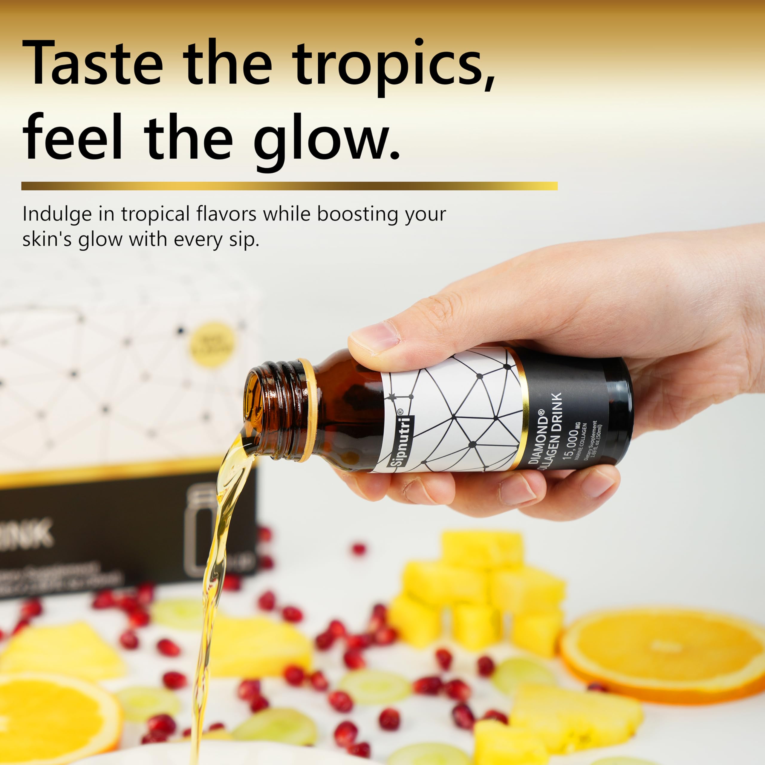 50 ml collagen drink bottle on white background